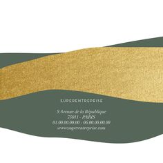 a gold and green business card with the words superinteprise written on it