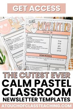 the cutest ever calm pastel classroom news letter templates with text overlay