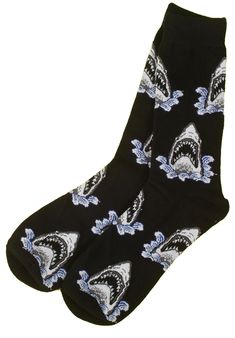 Socks designed for people who enjoy sharks. Well made and comfortable to wear with the design knitted into the sock.  Material:65% Cotton, 33% Polyamide, 2%       Elastane Background colour is either blue or black. Choice of two designs. Fits Medium Size.    Perfect as a gift all year round or perfect just to keep for yourself. Thank you for looking but before you go Check out our shop where you will find a wide range of other dog breeds and other animals including cats, aquatic, wild animals, c Shark Print Corset, Knitted Shark Slippers, Shark Socks Knitting Pattern, Cute Shark Slippers, Shark. Socks, Calf Socks, Designer Socks, Casual Socks, Cool Socks