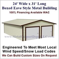 two car garage with the words boxed eave style standard size metal buildings