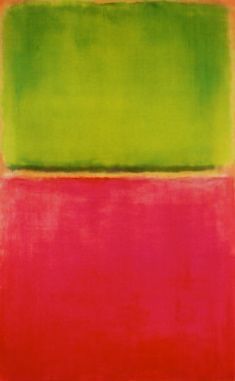 an abstract painting with red, green and yellow colors