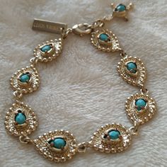 Good Pre-Owned Condition, However The Prongs Are Tarnished. There Is Minimal Imperfections On The Back Of The Setting. Still Very Nice Bracelet And It's Vintage Kendra Scott, Very Hard To Find. Questions? Leave A Comment Below! Vintage Western Jewelry, Elegant Turquoise Bracelet Jewelry, Turquoise Elegant Beaded Bracelets, Elegant Turquoise Bracelet, Elegant Turquoise Beaded Bracelets, Elegant Turquoise Beaded Metal Bracelets, Turquoise Beaded Metal Bracelet, Gold Turquoise Jewelry, Western Jewellery