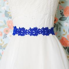 "Beautiful and lovely royal blue beaded lace sash. Hand sew little beads/sequins on royal blue lace with 7/8\" satin ribbon. Your sash will ship in a lovelike gift box. ♥ Adult sash total length - 105\" long ♥ Flower girl sash total length - 78\" long ♥1.5\" Beaded lace portion is 18\" If you have any question, please feel free to contact me. Thanks :) ♥ ♥ ♥ ♥ ♥ ♥ ♥ ♥ ♥ ♥ ♥ ♥ ♥ ♥ See more by lovelikestyle lovelikestyle.etsy.com ♥ ♥ ♥ ♥ ♥ ♥ ♥ ♥ ♥ ♥ ♥ ♥ ♥ ♥" Royal Blue Wedding Veil, Royal Blue Semi-stitched Wedding Dress, Elegant Blue Sashes For Wedding, Elegant Blue Bridal Belt For Wedding, Royal Blue Garter, Wedding Mint, Lace Sash, Royal Blue Lace, Bridesmaid Sash