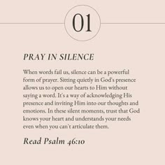 the text on top of a page that says, pray in silence