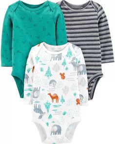 3-Pack Certified Organic Cotton Original Bodysuits | carters.com Carters Baby Boys, Carters Baby, Boy Clothes, Newborn Boy, Short Sleeve Bodysuit, Boys Long Sleeve, Forest Animals, Long Sleeve Bodysuit