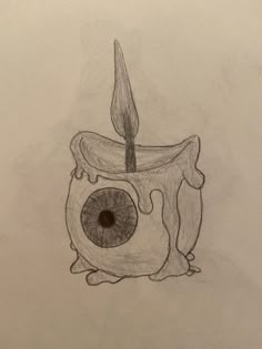 a pencil drawing of a candle with an eye on it