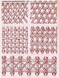 four different types of weaves on paper, each with an individual's hand drawn design