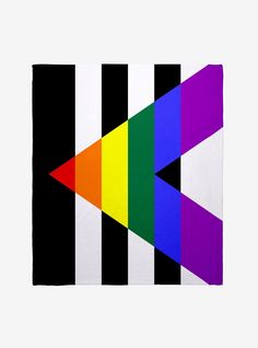 a multicolored arrow on black and white stripes is shown in the center of this image