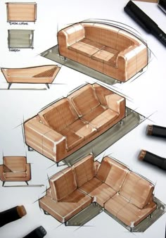 an image of a drawing of furniture with pencils