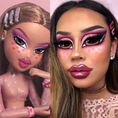 Photos of Makeup Artists Who Transform Into Bratz Dolls Bratz Doll Halloween Costume, Doll Makeup Halloween, Jade Bratz, Bratz Doll Makeup, Bratz Makeup, Halloween Make-up Looks, Cartoon Makeup, The Bratz, Makeup Challenge