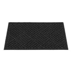 a black door mat on a white background