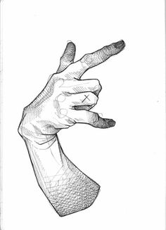 a black and white drawing of a hand holding something in it's right hand