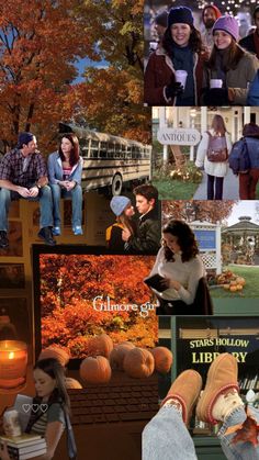 collage of images with people and pumpkins in the fall, from left to right