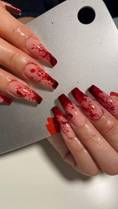 Blood Nails, Paznokcie Hello Kitty, Colored Nail Tips, Long Press On Nails, Halloween Press On Nails, Anime Nails, Nagel Tips, Manicure Tips, Coffin Press On Nails