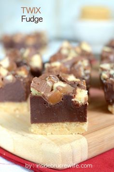 pieces of chocolate fudge on a cutting board