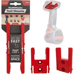 two pieces of tool mountings are shown in the box and one piece is red