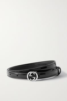 Gucci's belt is slim enough to fit through the waistband of most pants or skirts. It's been made in Italy from glossy patent-leather and has a polished silver-tone 'GG' buckle. Gucci Belt Women, Belt Women, Designer Accessories, Gucci Accessories, Gucci Belt, Black Patent Leather, Black Belt, Classy Outfits, Leather Belt