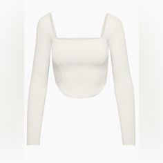 Sold Out Online Size Medium Never Been Worn And Tags Still Attached. White Fitted Chic Crop Top, Fitted Square Neck Crop Top, Feminine Fitted Crop Top For Day Out, White Square Neck Crop Top For Day Out, White Square Neck Top For Party, Trendy White Square Neck Crop Top, White Square Neck Crop Top, Minimalist Blouse, Ribbed Halter Top