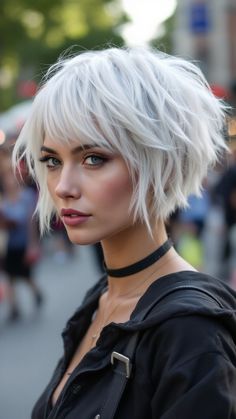 35+ Stunning Short Wolf Haircuts for Women to Try Now – HairyDiary Short Wolf Haircuts, Wolf Haircuts, Platinum Blonde Highlights, Short Hair Images, Feed In Braid, Messy Bun Hairstyles, Voluminous Curls, Wispy Bangs, Edgy Hair