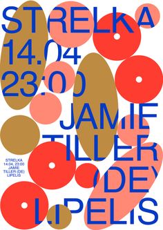 a poster with circles and numbers on it for the art show, strelka