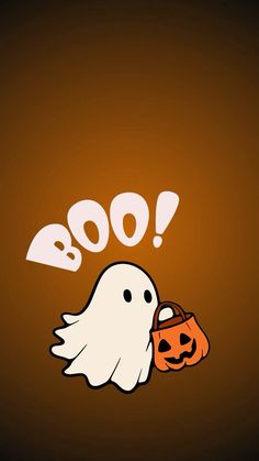 a ghost holding a trick bag with boo on it