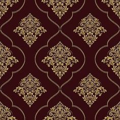 a red and gold wallpaper with an ornate design