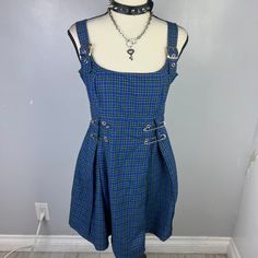 90s Morbid Threads Plaid Safety Pin Dress Priced To Get My Money Back, I’d Also Love To Trade For Items Like This. Tagged A Large From Morbid Threads. Has A Blue Color Way. Has Some Adjustable Straps With A Belt Buckle. Safety Pin Dress, Dresses 90s, Pin Dress, Hot Topic Dresses, My Money, Safety Pin, Belt Buckle, Hot Topic, Belt Buckles