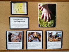 a bulletin board with pictures and information about children's handprints on it