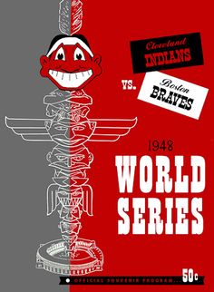 an advertisement for the cleveland indians'world series, featuring a cartoon character with a baseball bat