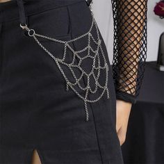 Material: Zinc Alloy Spidercore Aesthetic, Spiderweb Chain, European Gothic, Chain Harness, Pant Chains, Girl Aesthetics, Silver Jewelry Diy, Goth Jewelry, Style Aesthetic