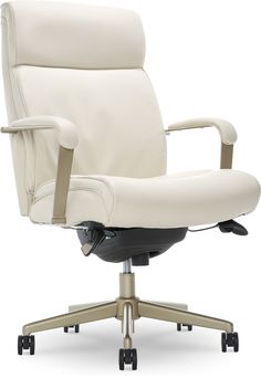 a white office chair with wheels on an isolated background