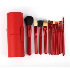 Royal 12Pc Professional Makeup Brush Set W/ Leather Holder Case - - Warpaintz - Free Shipping Leather Cup Holder, Professional Makeup Kit, Makeup Secret, Make Up Tools, Makeup Brushes Set, Makeup Brush Set Professional, Eye Makeup Brushes, Professional Makeup Brushes, Lipstick Makeup