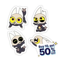 four stickers with cartoon animals on them for the price of 50 % off each