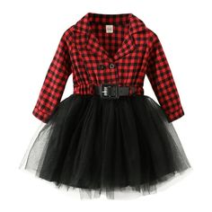 Black And White Plaid Dress, Tulle Skirt Black, Red Plaid Dress, Black N White Dress, Long Sleeve Plaid, Formal Outfit, Tutu Skirt, Little Dresses