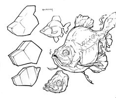 a drawing of some sort of fish with different shapes and sizes on it's body