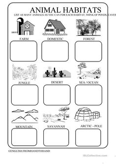 an animal habitat worksheet for kids to learn about the animals and their habitats