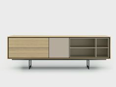 the sideboard is made from wood and metal