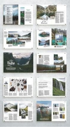 an image of some pages with mountains and water in the background, as well as other images