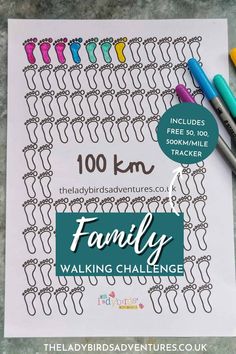 the ladybird adventures family walking challenge with markers and crayon pens on it