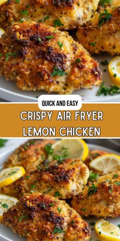 crispy air fryer lemon chicken on a white plate