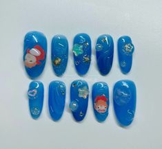 Ponyo Nails, Jellyfish Nail Art, Jellyfish Nails, Studio Ghibli Nails, Sausage Fingers, Spongebob Nails, Bubble Nails, Water Nails, Punk Nails