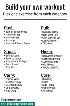 a poster with instructions to build your own workout