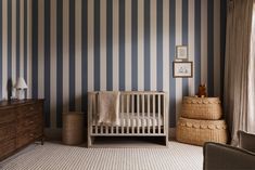 Swirling Wind — Bide Studio | Interior Design by Sarah Killam Striped Painted Walls, European Nursery, Painting Stripes On Walls, Nursery Aesthetic, 3 Strikes, Babies Room, Unisex Nursery, Striped Walls