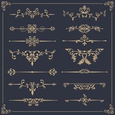 a set of decorative design elements in gold on a black background stock photo - budget conscious