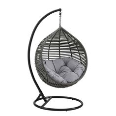 Modway Garner Outdoor Patio Wicker Rattan Teardrop Swing Chair in Gray Gray Outdoor Hanging Chair, Sway Back, Modern Outdoor Patio, Swing Chair Outdoor, Hanging Chair Outdoor, Deck Porch, Rattan Weave, Room Aesthetics, Patio Swing