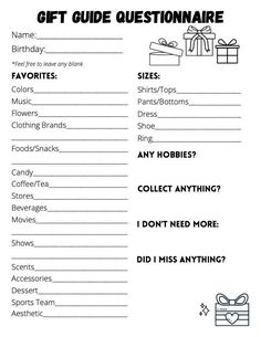 a printable gift guide for someones birthday