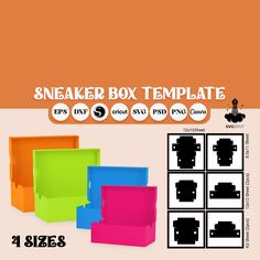 the sneaker box template for photoshopping is available in different colors and sizes