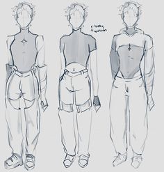 three different views of a man's body and pants