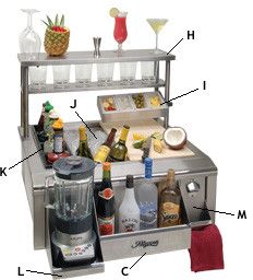 an appliance cart with drinks and condiments on it, labeled as prep centers