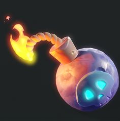 an image of a cartoon character holding a glowing object in his hand with fire coming out of it